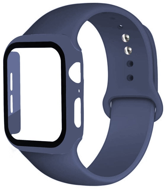Correa de silicona + protector con cristal templado para Apple Watch
