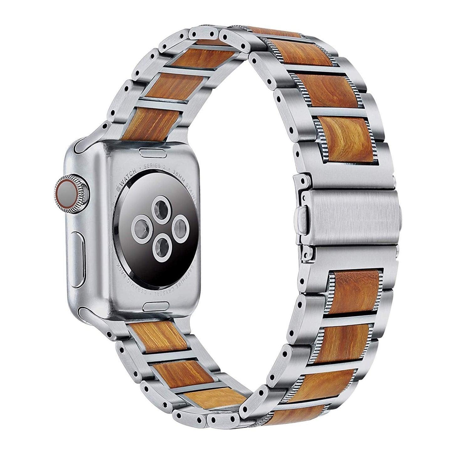 Lussuoso cinturino per Apple Watch in legno naturale e acciaio inossidabile
