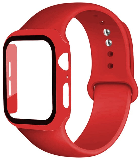 Silicone strap + protector with tempered glass for Apple Watch